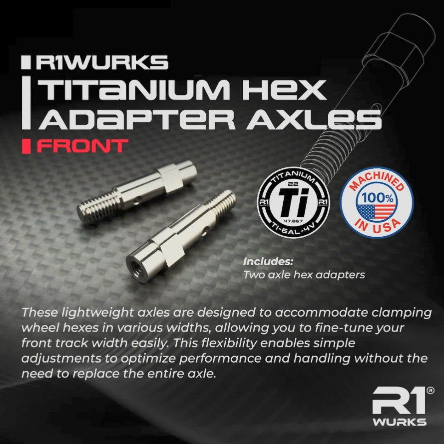 R1WURKS Titanium Hex Adapter Axles, Front